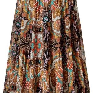 Women's Lined Chiffon Maxi A-line Pleated Skirt Elastic Waist Sz L Nashalyly
